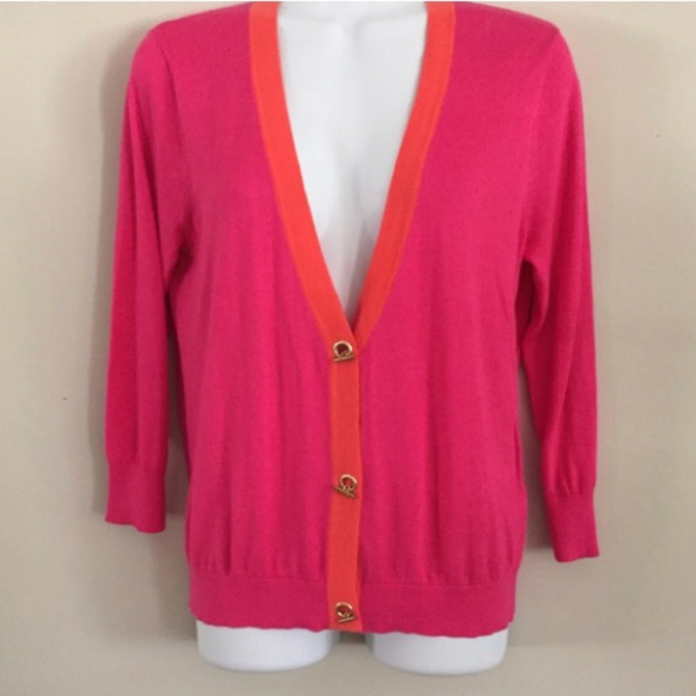 August Silk pink sweater/cardigan with ora…